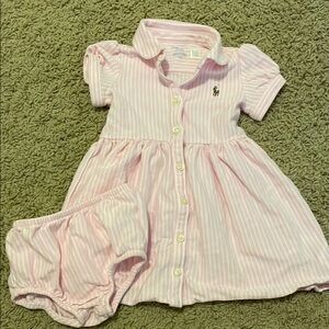Ralph Lauren Baby Pink Striped Dress Set 12-18 month